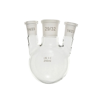 Колба круглодонная трехгорлая (параллельные горловины), 250 мл, шлифы 29/32 (центр.)/14/23 (бок.), боросиликатное стекло, 1 шт