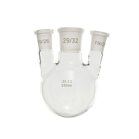 Колба круглодонная трехгорлая (параллельные горловины), 250 мл, шлифы 29/32 (центр.)/19/26 (бок.), боросиликатное стекло, 1 шт
