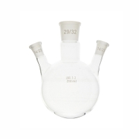 Колба круглодоная трехгорлая, 250 мл, шлифы 29/32 (центр.) и 14/23 (бок.), боросиликатное стекло, (боковой угол, тип КГУ-3), 1 шт