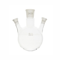 Колба круглодоная трехгорлая, 250 мл, шлифы 24/29 (центр.) и 19/26 (бок.), боросиликатное стекло, (боковой угол, тип КГУ-3), 1 шт