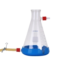 Колба (Бунзена), 1000 мл, без шлифа, с резьбовыми боковым отводом и нижним сливом Ø 8 мм, для систем вакуумной фильтрации, боросиликатное стекло, 1 шт.