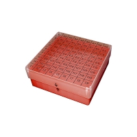 Коробка для 81 криопробирки по 2 мл, с нумерацией на крышке, полипропилен, красная, 1 шт