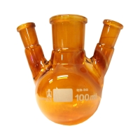 Колба круглодоная трехгорлая, 100 мл, шлифы 29/32 (центр) и 14/23 (бок), темное боросиликатное стекло, 1 шт