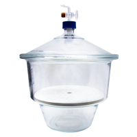 Вакуумный эксикатор с крышкой и краном, стеклянный, фарфоровая пластина, 150 мм