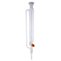 Цилиндрическая делительная воронка, 50 мл, пластиковая пробка 14/23, прямой стеклянный кран, градуированная, со стандартным нижним шлифом и боковой газоотводной трубкой, 1 шт